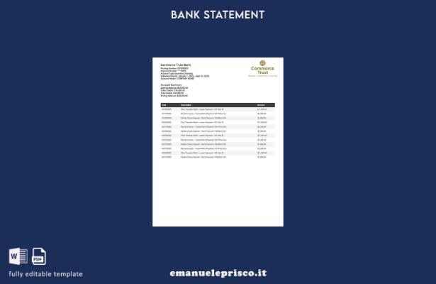modello di parola di controllo aziendale della banca USA Commerce Trust in stile